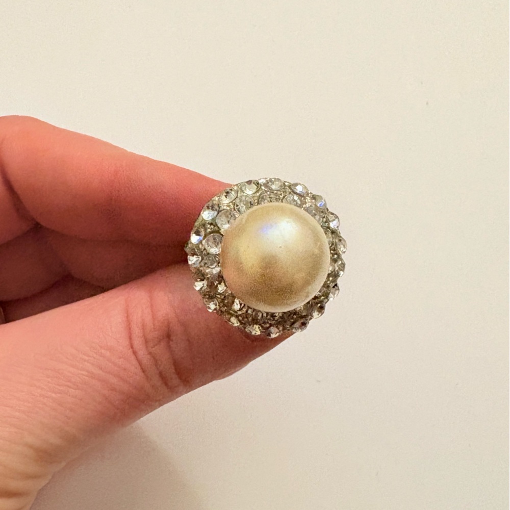Adjustable Pearl, Silver Statement Ring - image 1